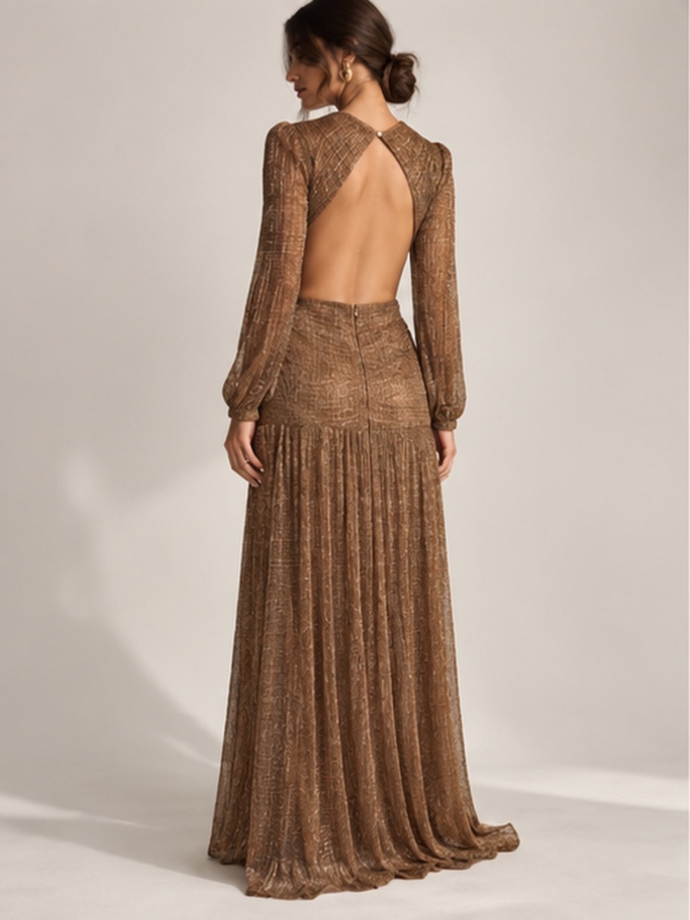 Gianni Bini Women's Brown Cutout Wrap Maxi Dress Long Sleeve Size 10 NWT